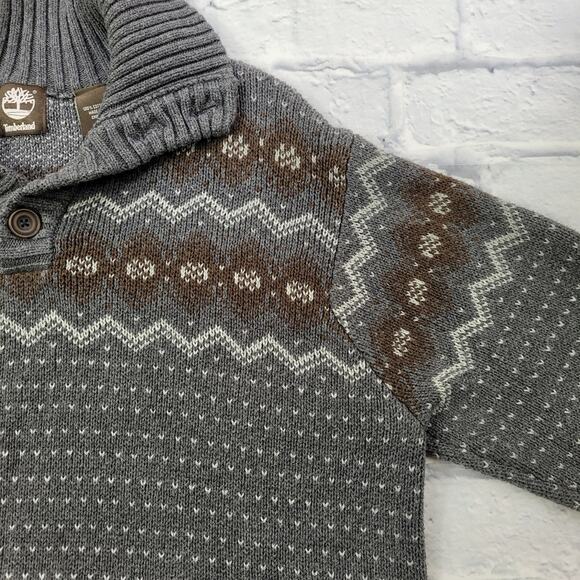 Gray Timberland Convertible Button Mock Turtleneck Fair Isle Sweater size Large - Picture 9 of 16